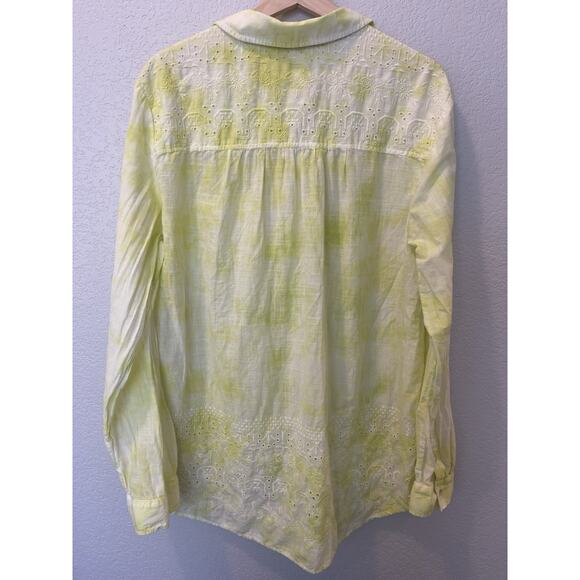 ANTHROPOLOGIE PILCRO CATE Button Down Watercolor Shirt Top Citron Yellow XL - Picture 3 of 10